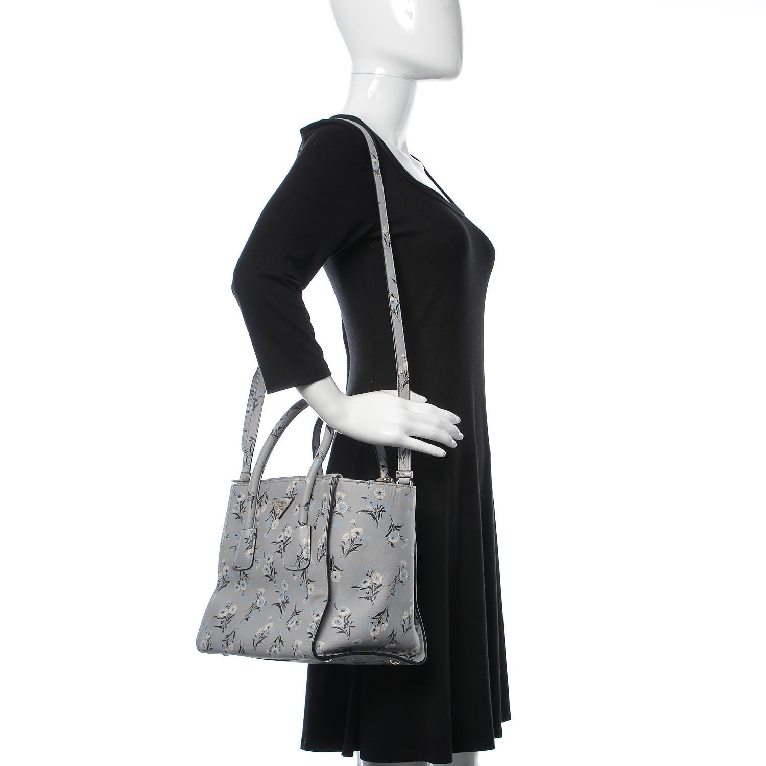 Prada Soft Saffiano Floral Print Twin Pocket Tote Acciaio 2 of 7