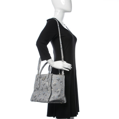 Prada Soft Saffiano Floral Print Twin Pocket Tote Acciaio 2 of 7