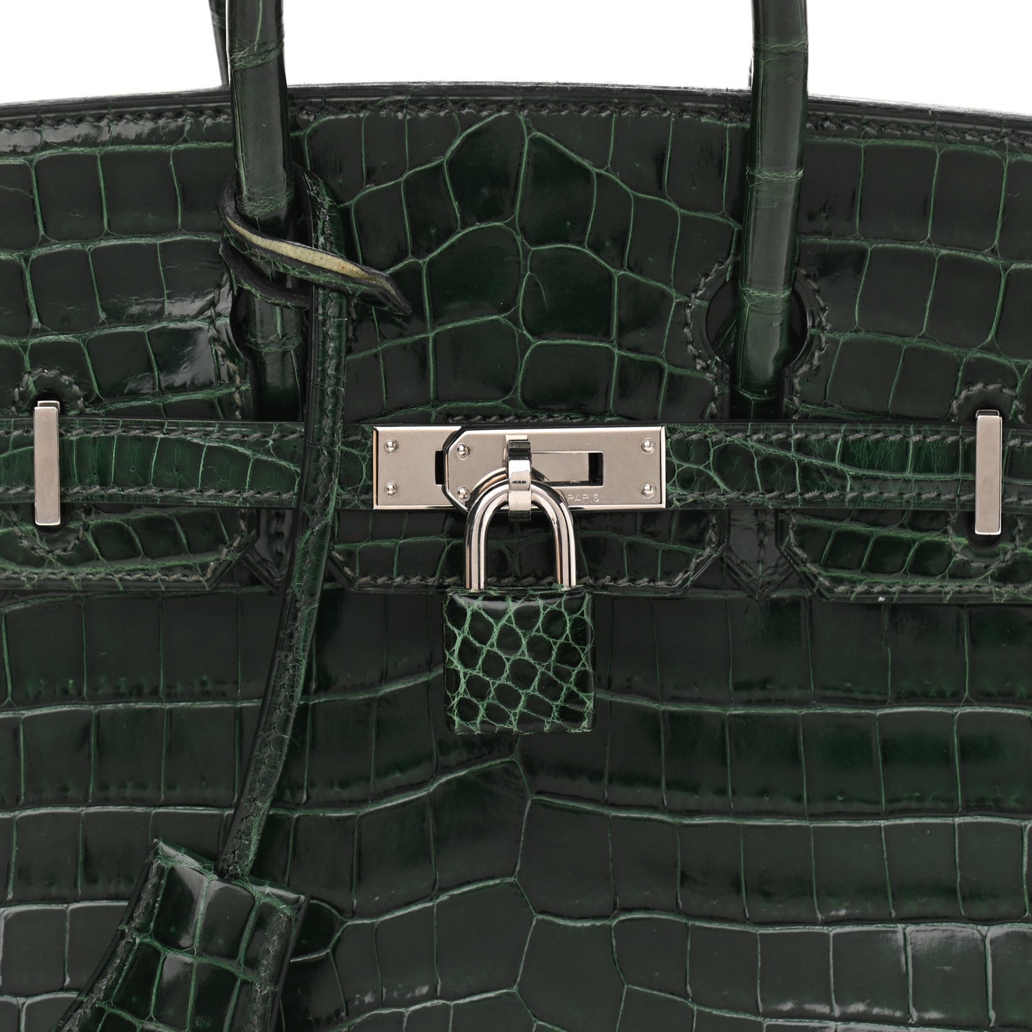 Hermes Shiny Niloticus Crocodile Birkin 25 Vert Fonce 8 of 11