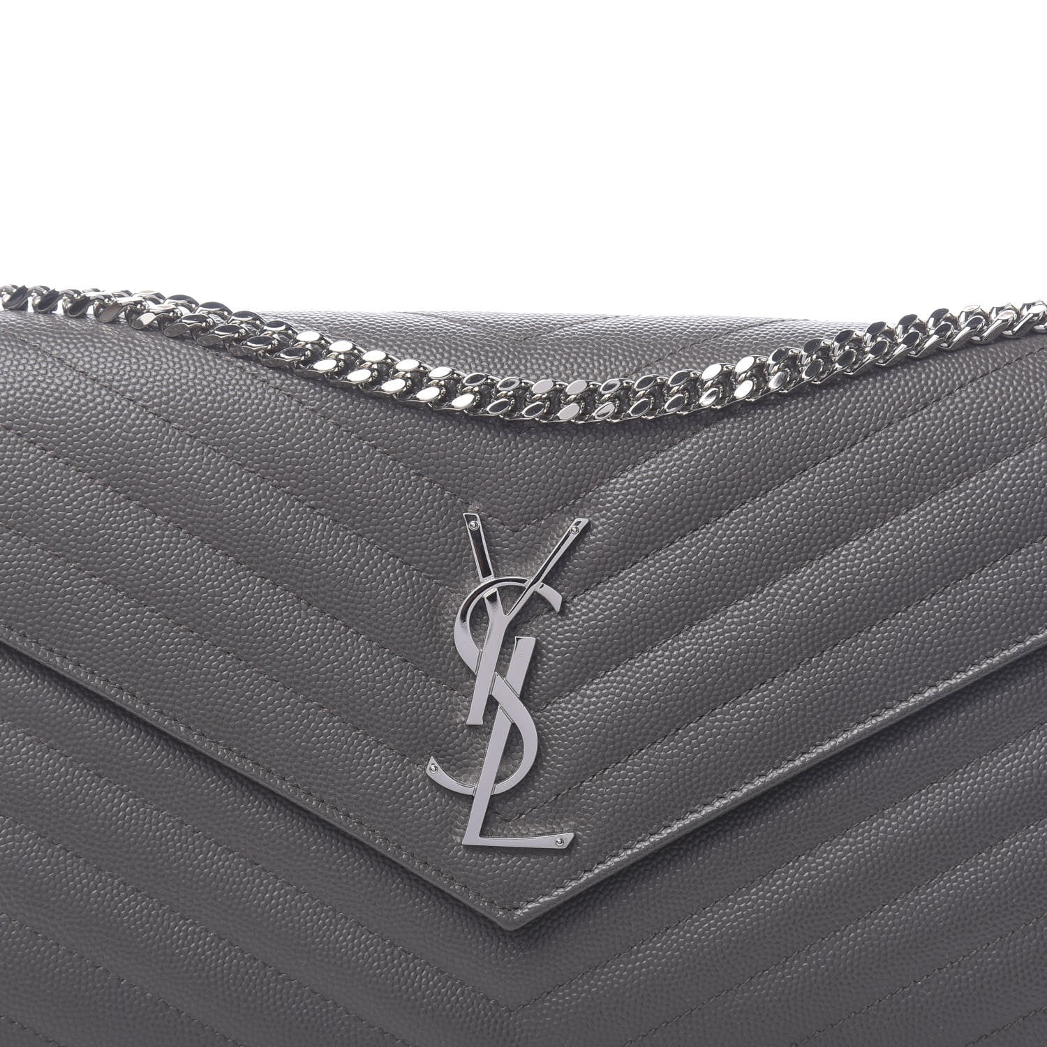 Saint Laurent Grain De Poudre Matelasse Chevron Monogram Chain Wallet Earth 9 of 9