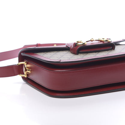 Gucci GG Supreme Monogram Azalea Calfskin Horsebit 1955 Shoulder Bag Beige Ebony New Cherry Red 9 of 11
