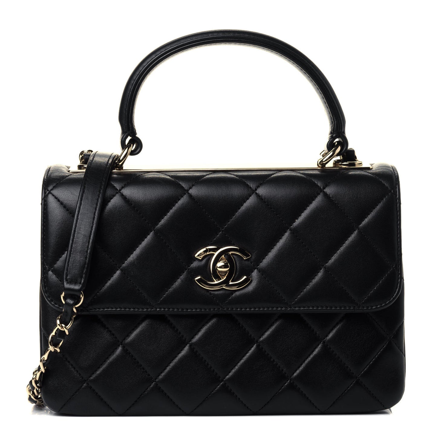 Lambskin Quilted Small Trendy CC Dual Handle Flap Bag Black