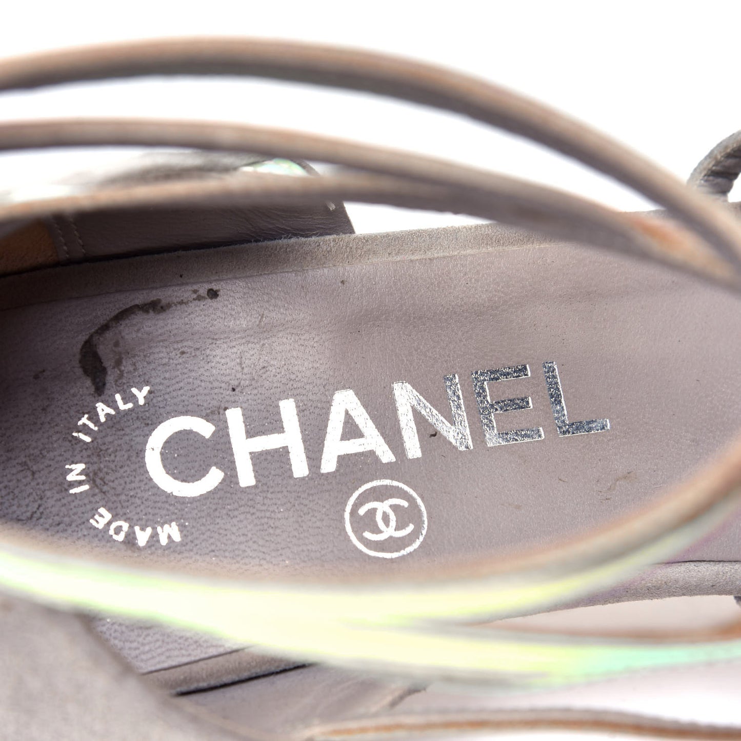 Suede Iridescent Patent Caged Sandals 39.5 Grey