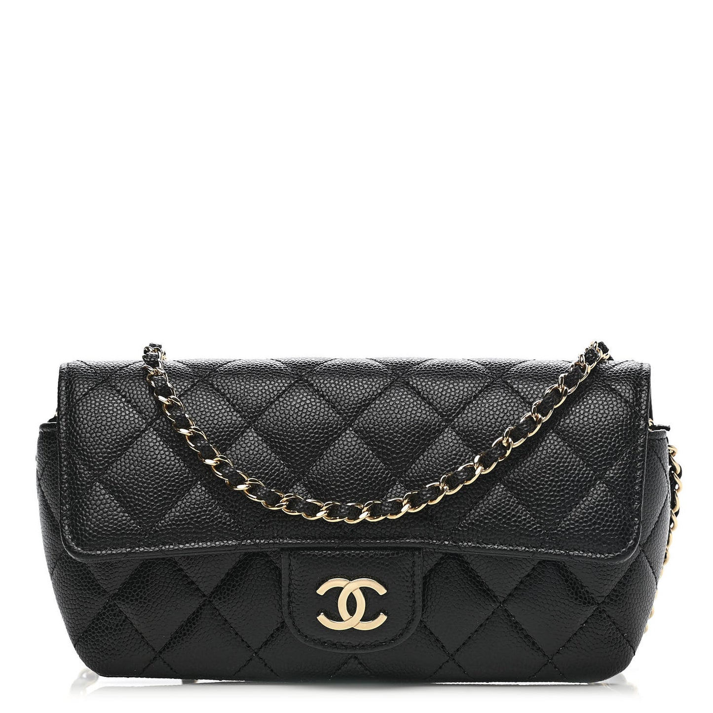 Caviar Quilted Glasses Case With Chain Black