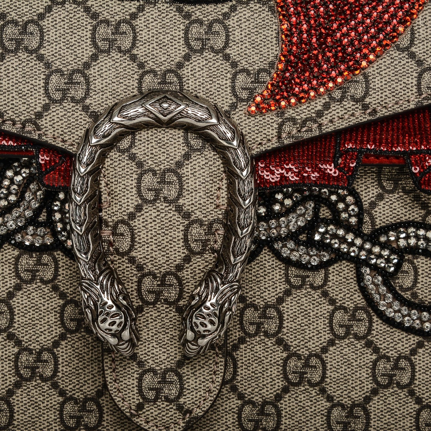GG Supreme Monogram Embroidered Medium Dionysus Shoulder Bag Beige Multi