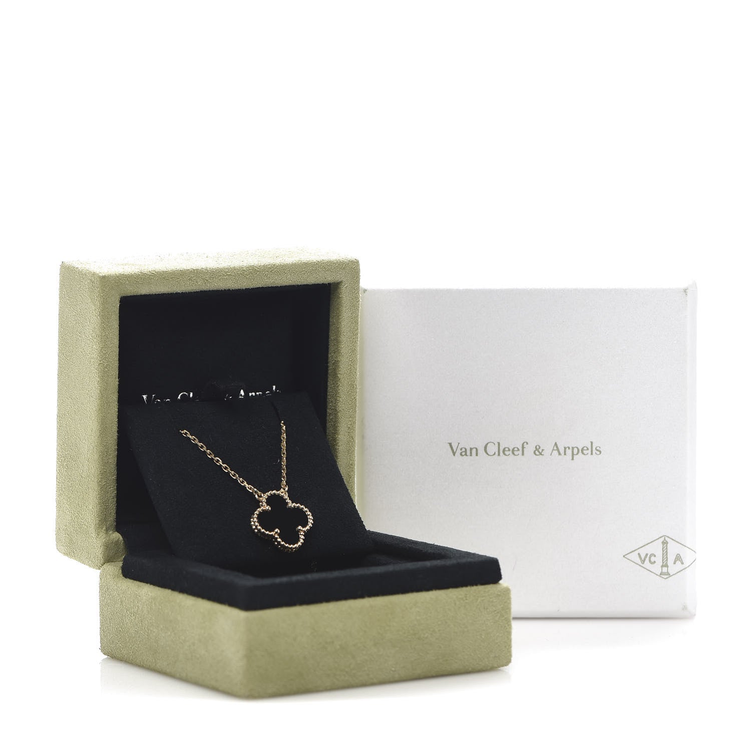 Van Cleef & Arpels 18K Yellow Gold Black Onyx Vintage Alhambra Pendant Necklace 7 of 7