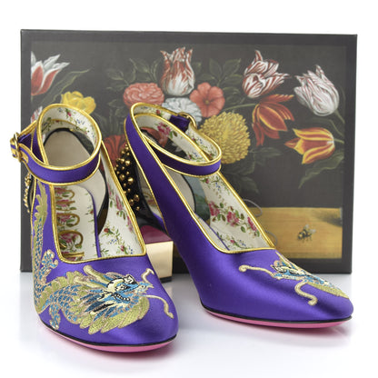 Gucci Satin Embroidered Dragon Caspar Pumps 37 Purple Oro Vecchio Black 10 of 12