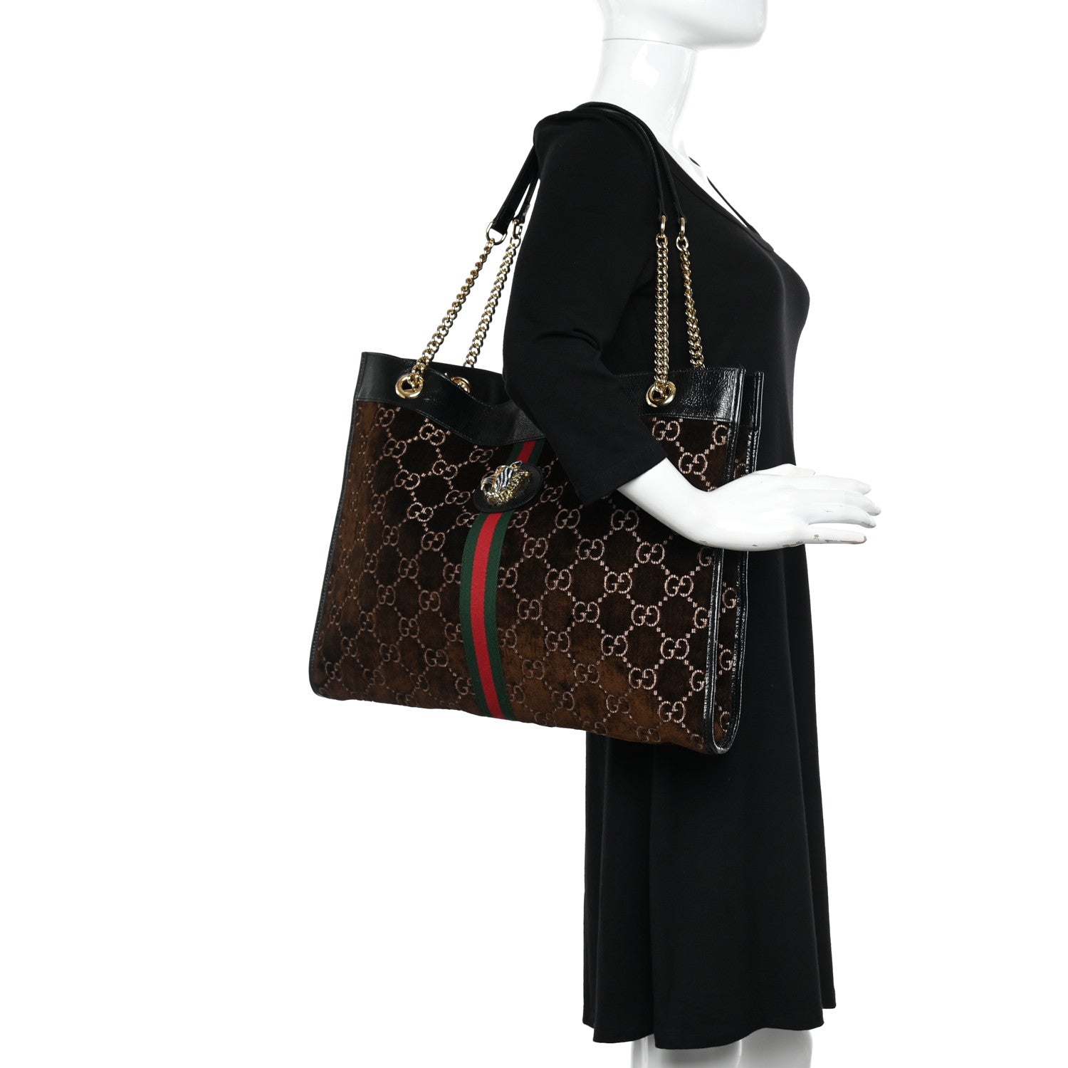 Gucci Velvet GG Monogram Large Rajah Chain Tote Brown 2 of 10