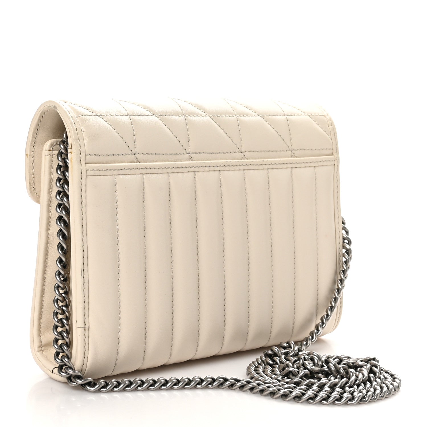 Gucci Calfskin Matelasse Aria GG Marmont Chain Wallet Mystic White 3 of 11