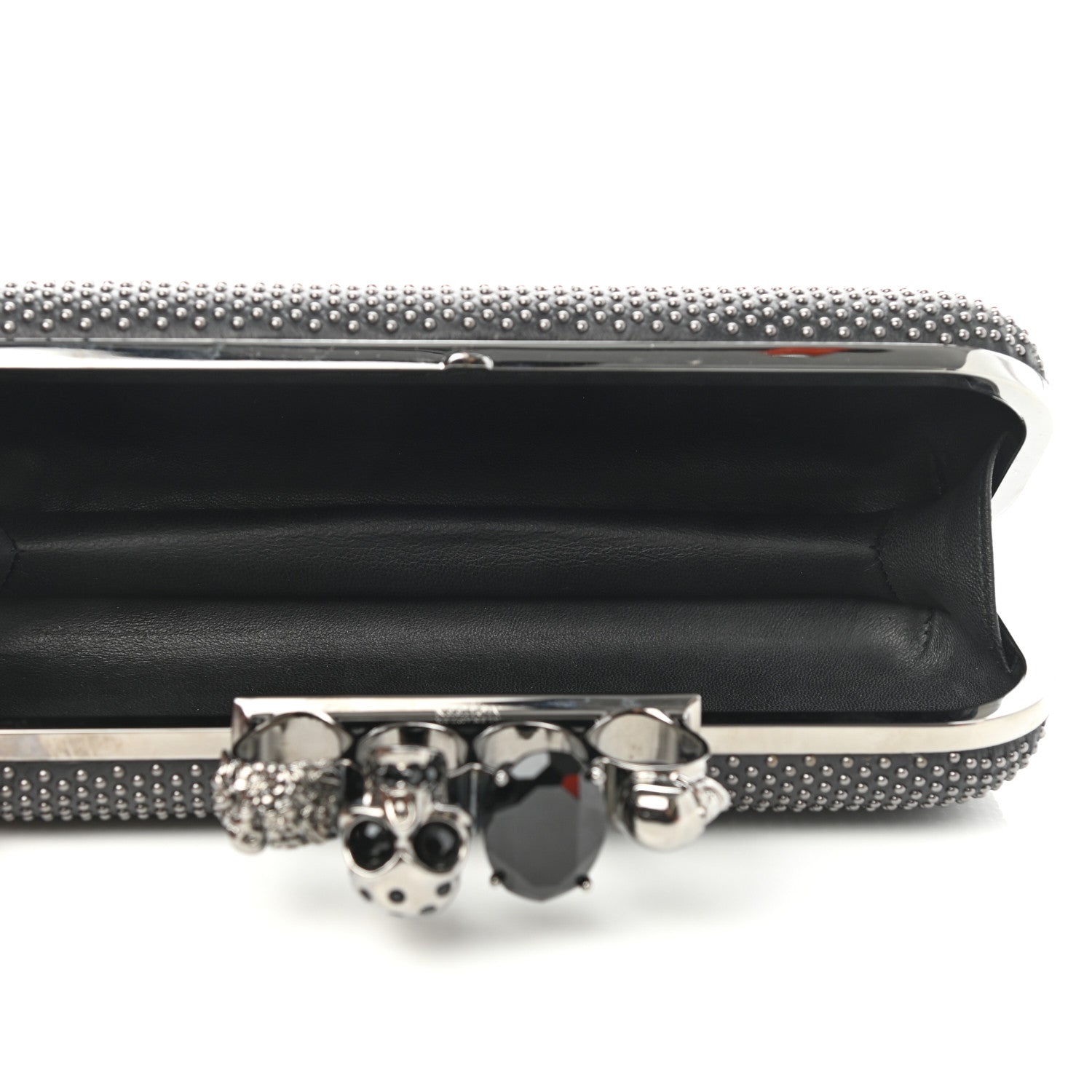Alexander McQueen Suede Studded Skull Knuckle Box Clutch Black 4 of 7