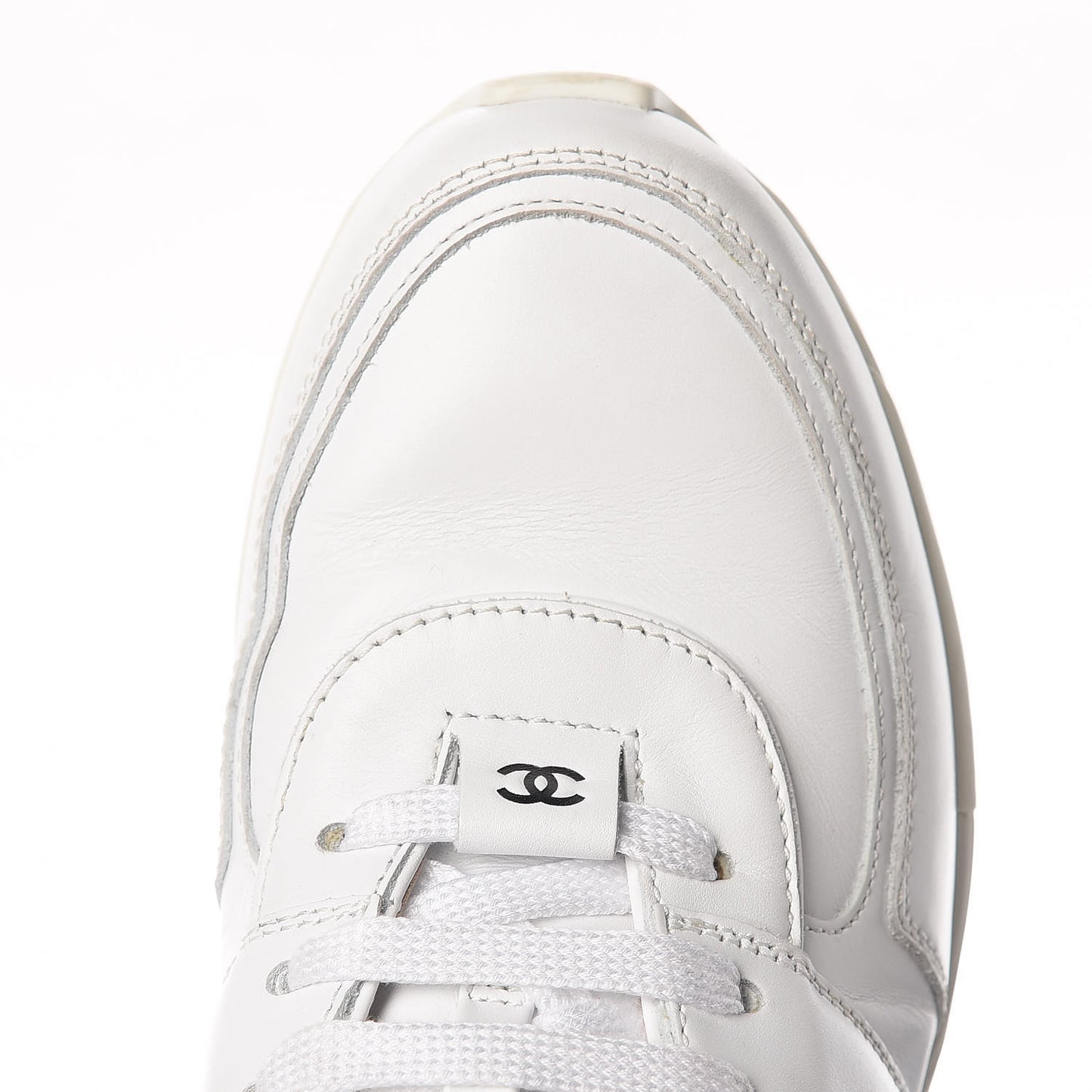 Calfskin Laminated Womens CC Sneakers 38 White Black