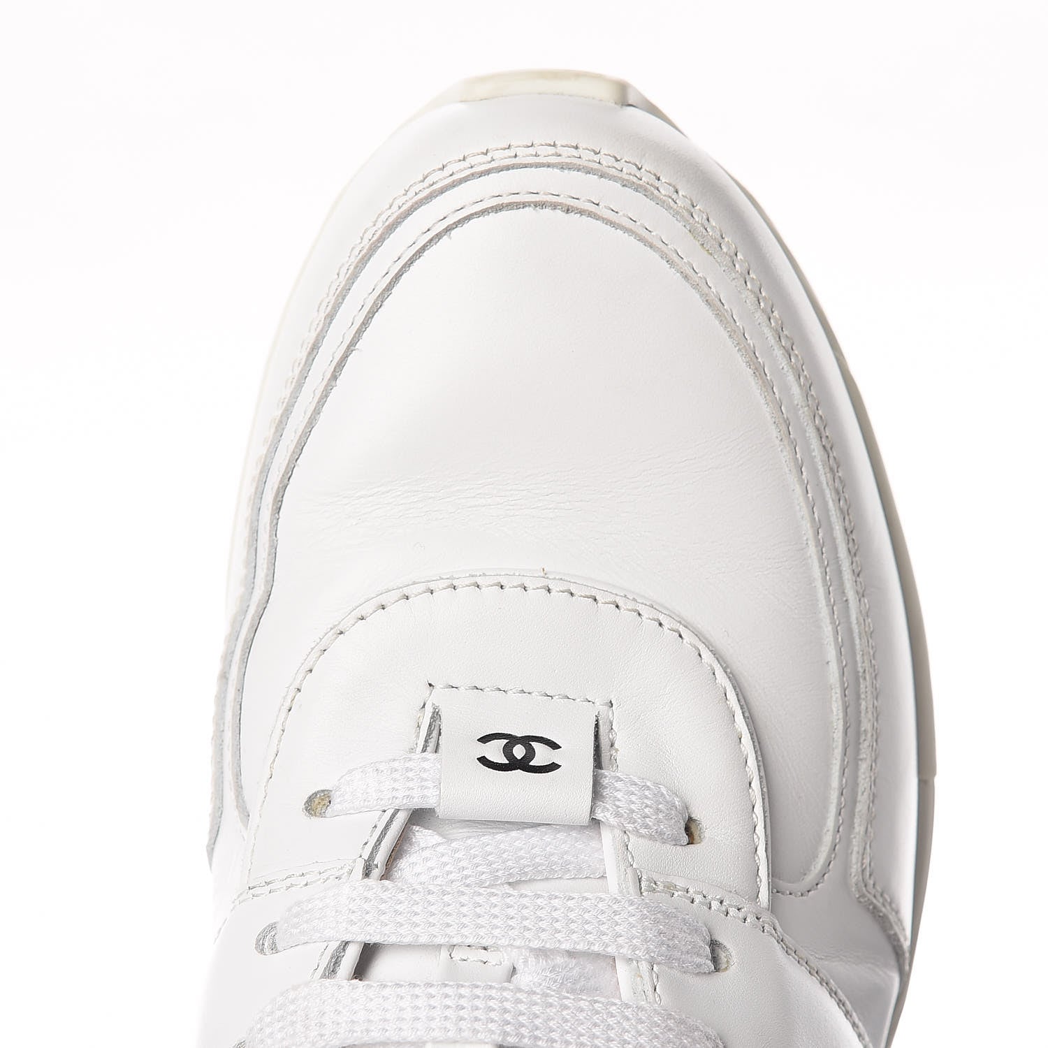 Chanel Calfskin Laminated Womens CC Sneakers 38 White Black 15 of 18