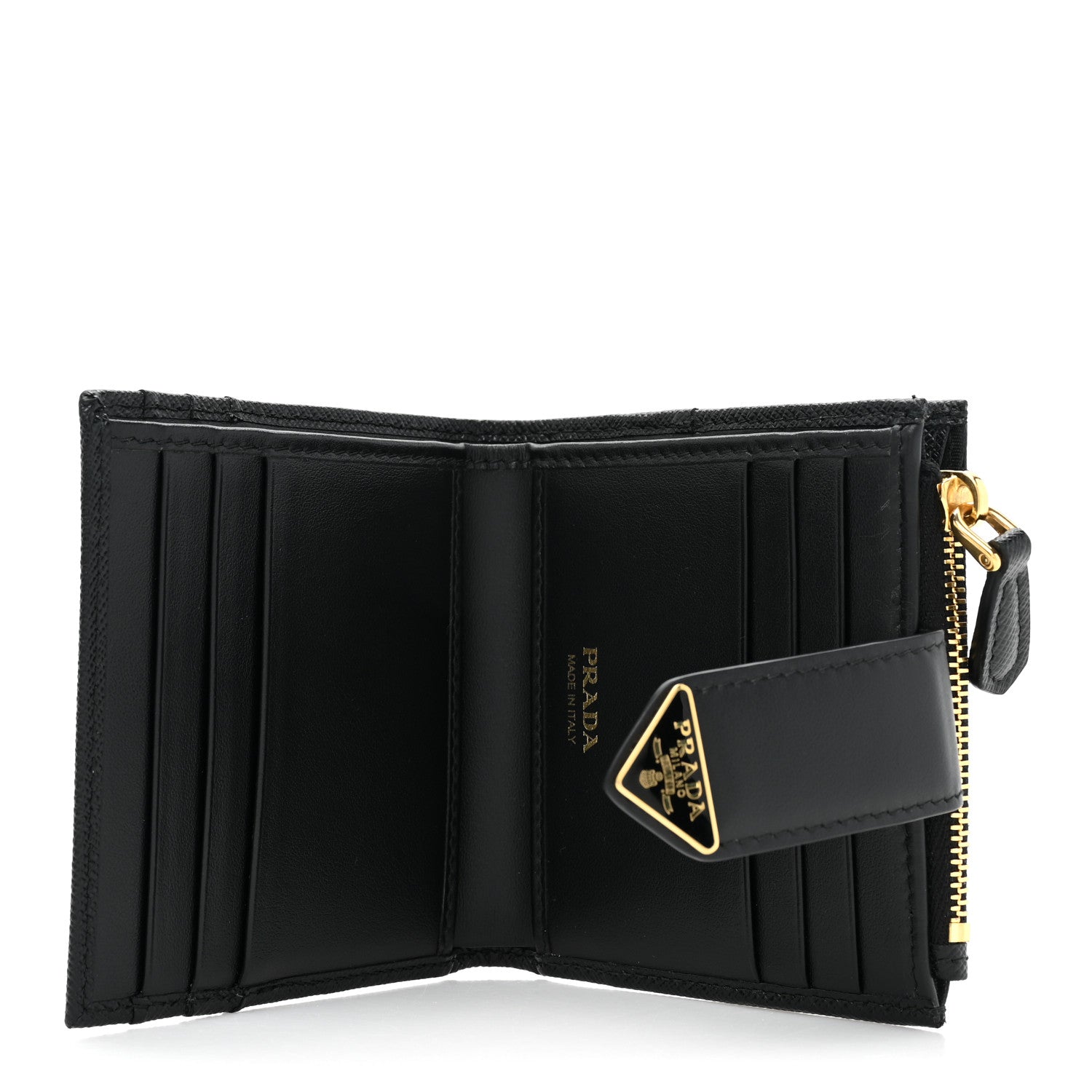 Prada Saffiano Tab Small Triangle Compact Wallet Black 5 of 11