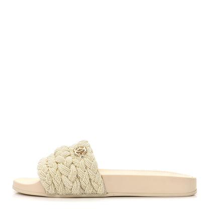 Chanel Lambskin Pearl Beaded Woven Slides 40 Beige 1 of 9