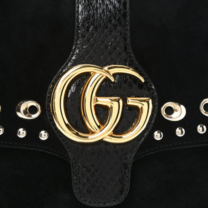 Gucci Suede Snakeskin Studded Medium Arli Flap Shoulder Bag Black 8 of 10
