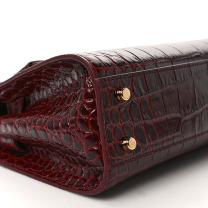 Versace Calfskin Crocodile Embossed Small Medusa '95 Top Handle Bag Burgundy 7 of 8