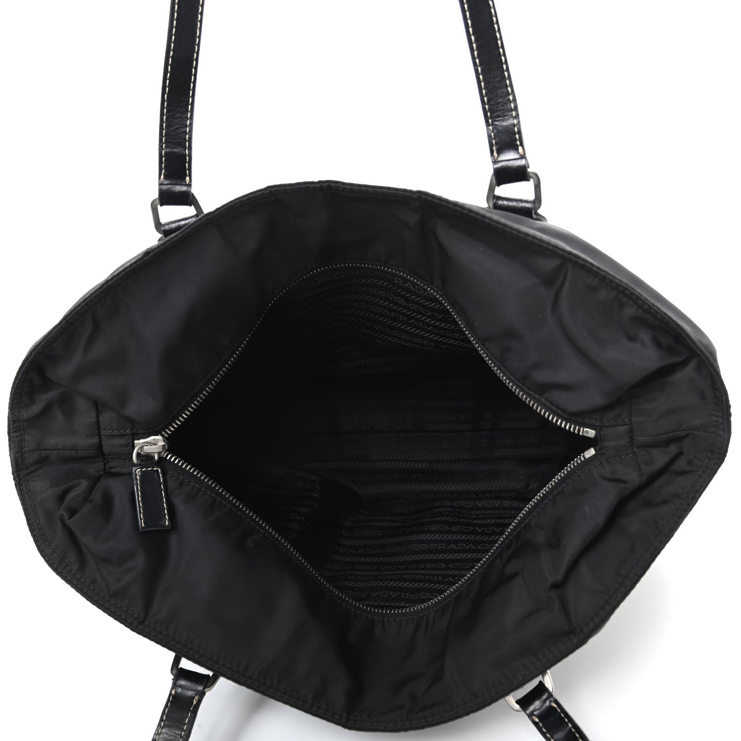 Prada Tessuto Nylon Calfskin Tote Black 5 of 9