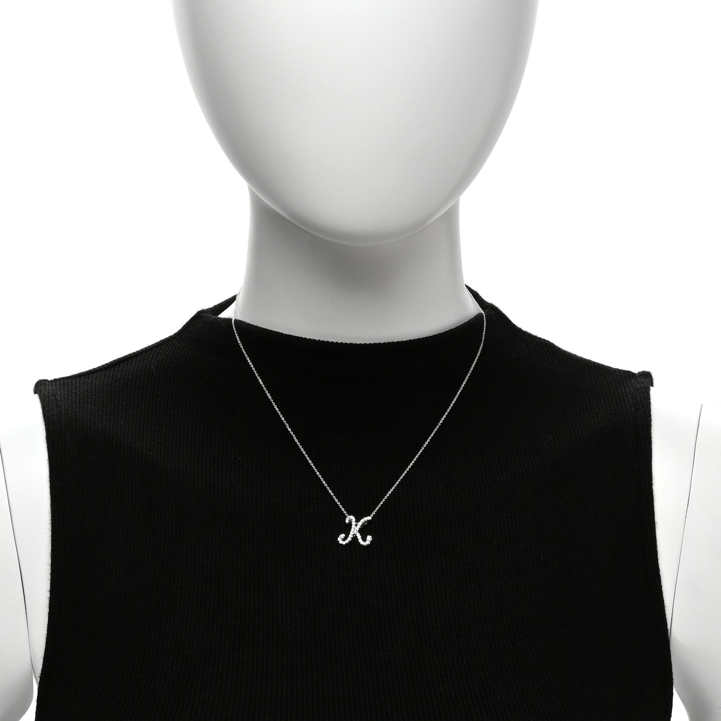 18K White Gold Diamond Cursive Letter K Pendant Necklace