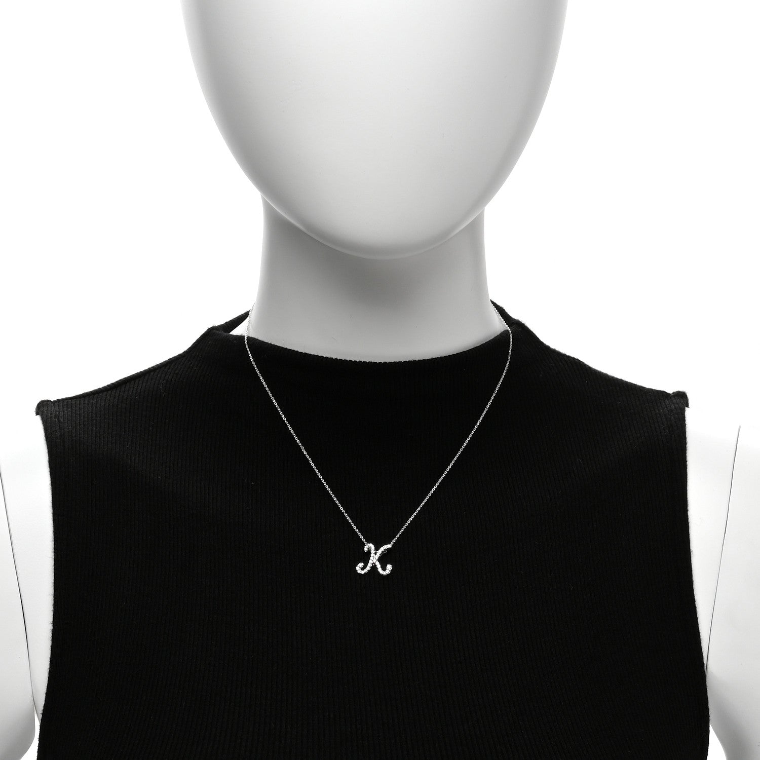 Roberto Coin 18K White Gold Diamond Cursive Letter K Pendant Necklace 2 of 6