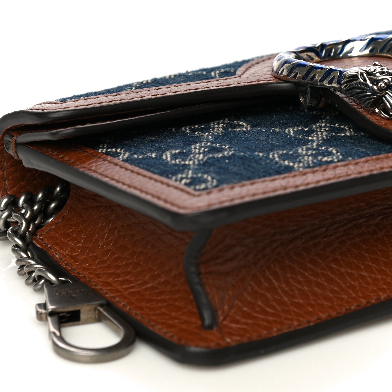 Gucci New Denim GG Monogram Dollar Calfskin Enamel Super Mini Dionysus Shoulder Bag Blue Tea Cuir Epilog Electric Blue 8 of 12