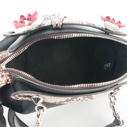 Fendi Vitello Dolce Snakeskin Nappa Croc Tail Flowerland Studded Mini By The Way Boston Bag Black Natural Multicolor 5 of 7
