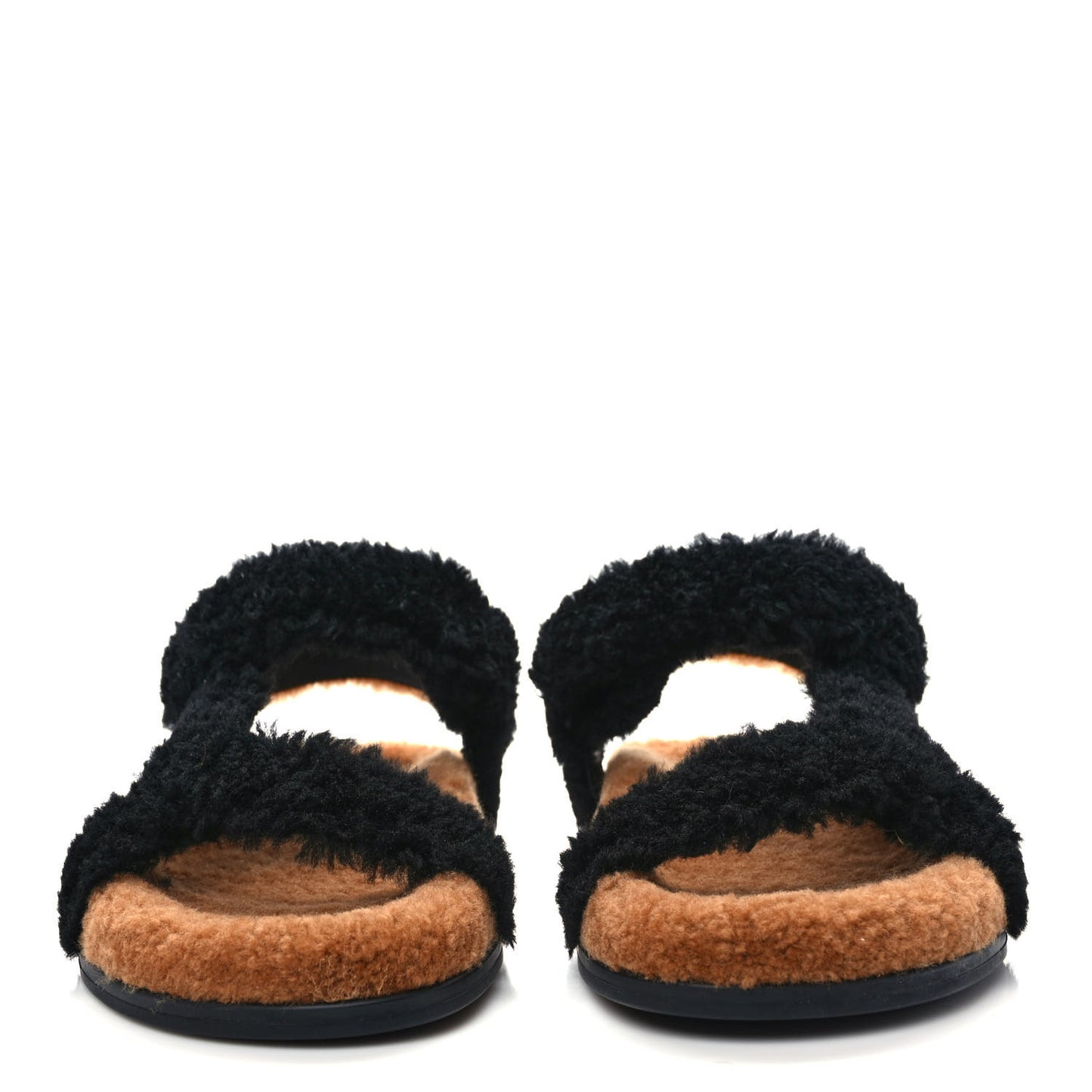 Shearling FF Fendi Feel Sandals 40 Tobacco Black