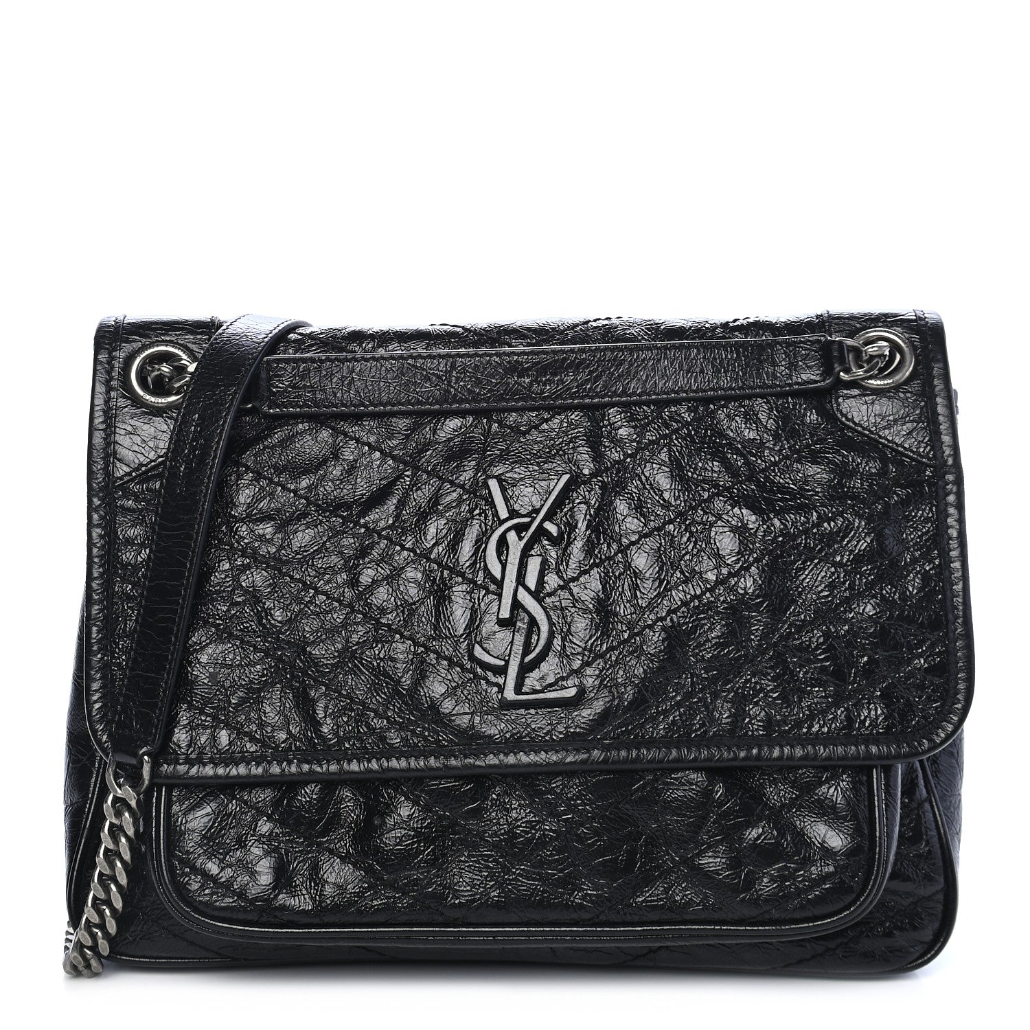 Saint Laurent Crinkled Calfskin Matelasse Monogram Medium Niki Chain Satchel Black 1 of 8