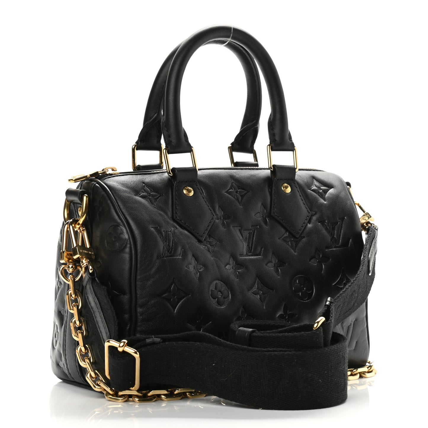 Lambskin Embossed Monogram Speedy 22 Bandouliere Black