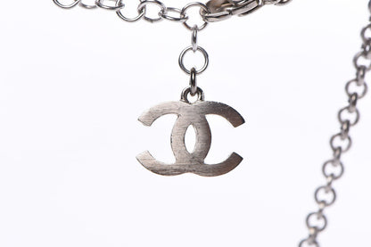 Chanel Crystal CC Drop Necklace Silver Blue Purple 7 of 8