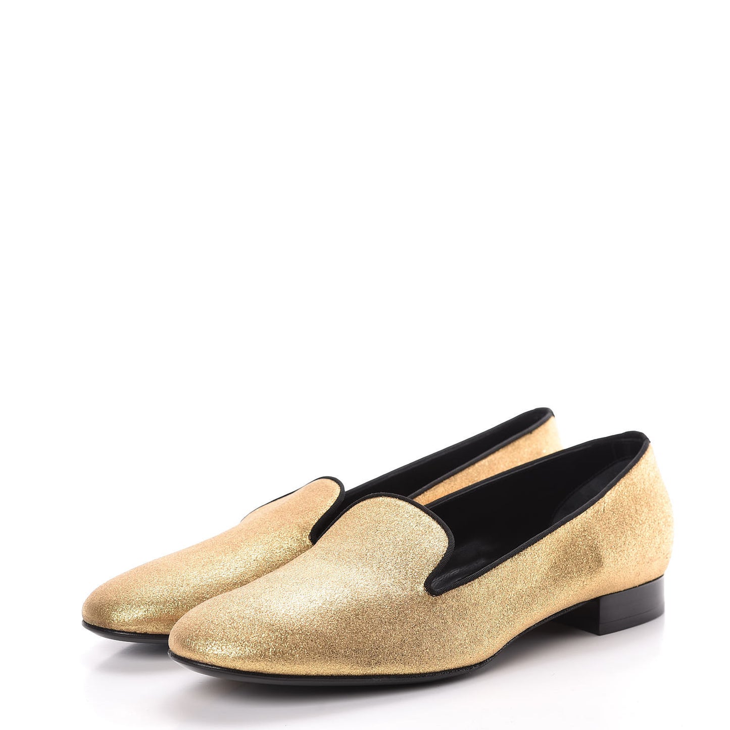 Metallic Calfskin Smoking Slipper Flat Loafers 39 Gold