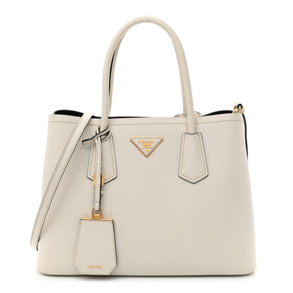 Prada Saffiano Cuir Small Double Bag Talco Black 1 of 11