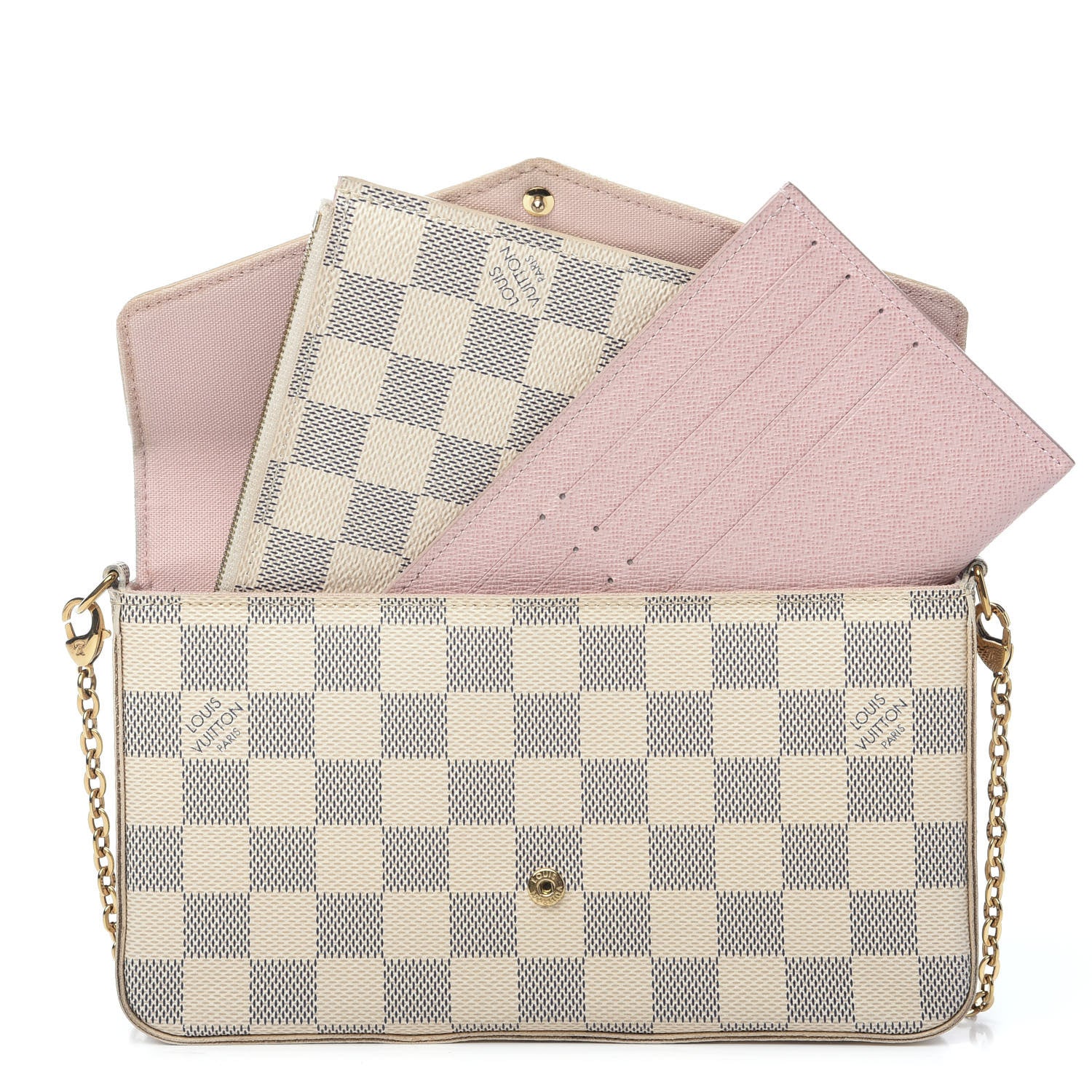 Louis Vuitton Damier Azur Pochette Felicie Chain Wallet Rose Ballerine 2 of 15