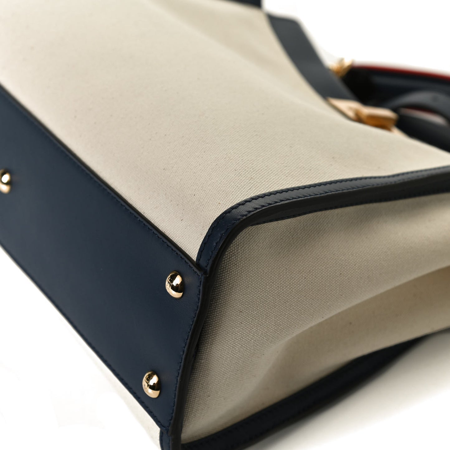 Canvas Crocodile Embossed Medium Peekaboo Iconic Satchel White Navy Red