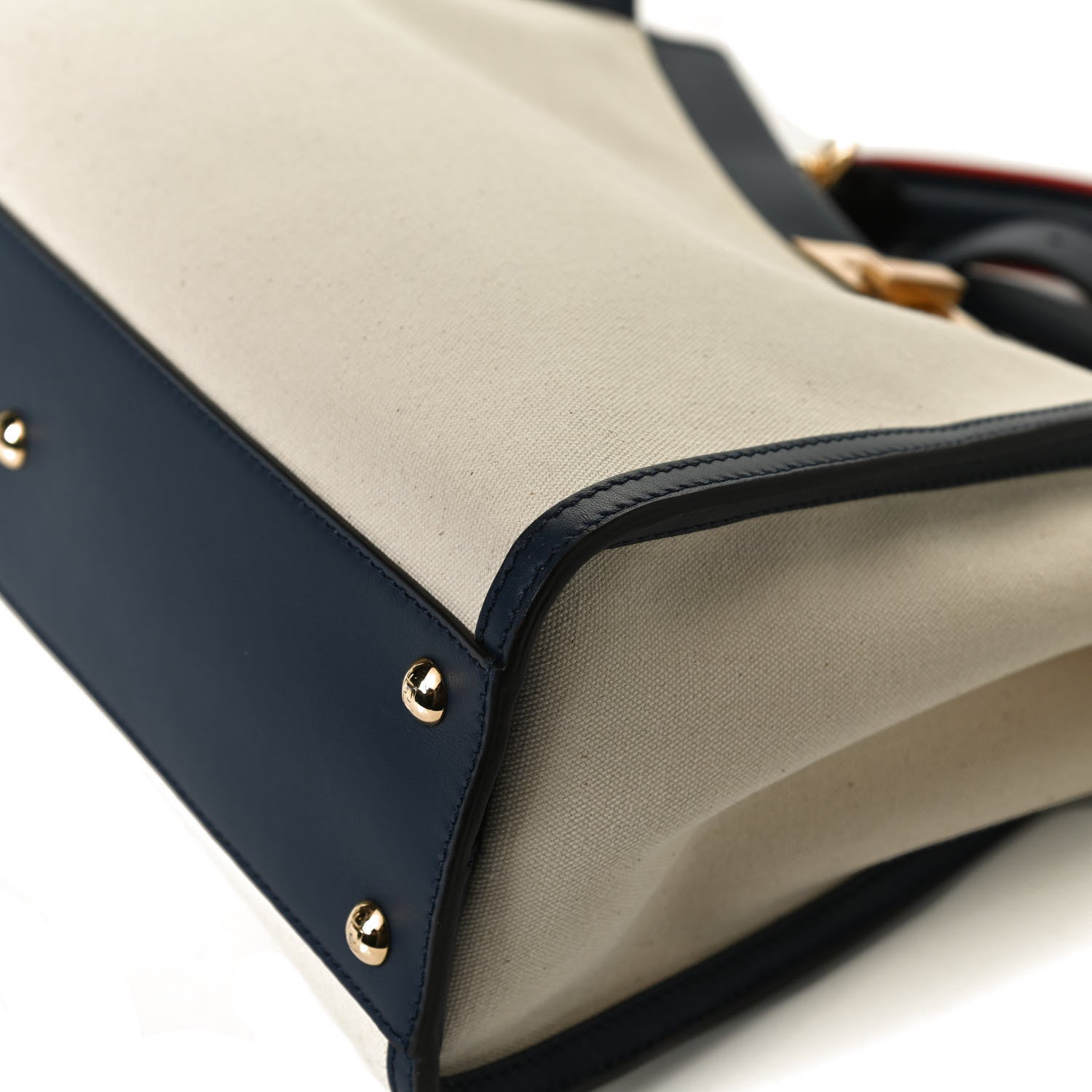 Fendi Canvas Crocodile Embossed Medium Peekaboo Iconic Satchel White Navy Red 12 of 13