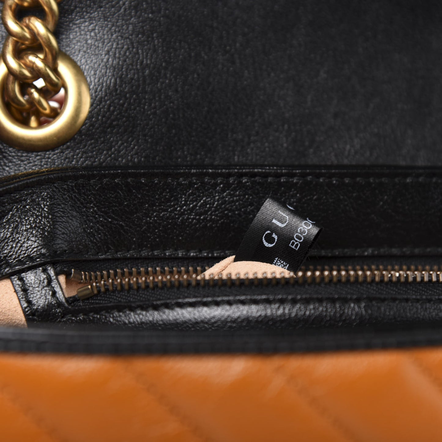 Vintage Effect Calfskin Matelasse Diagonal Small Torchon GG Marmont Shoulder Bag Cognac Black