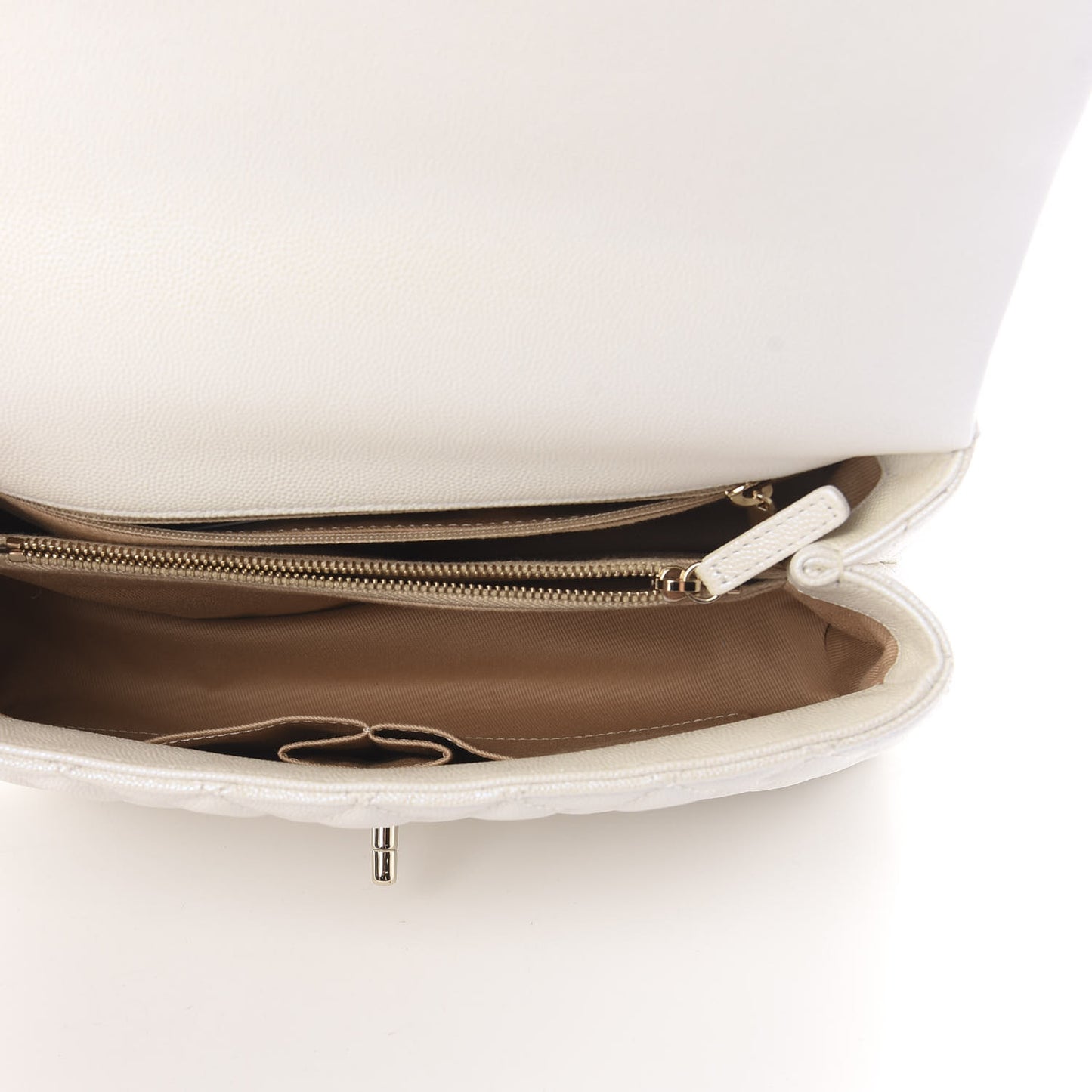 Iridescent Caviar Quilted Small Coco Handle Flap White