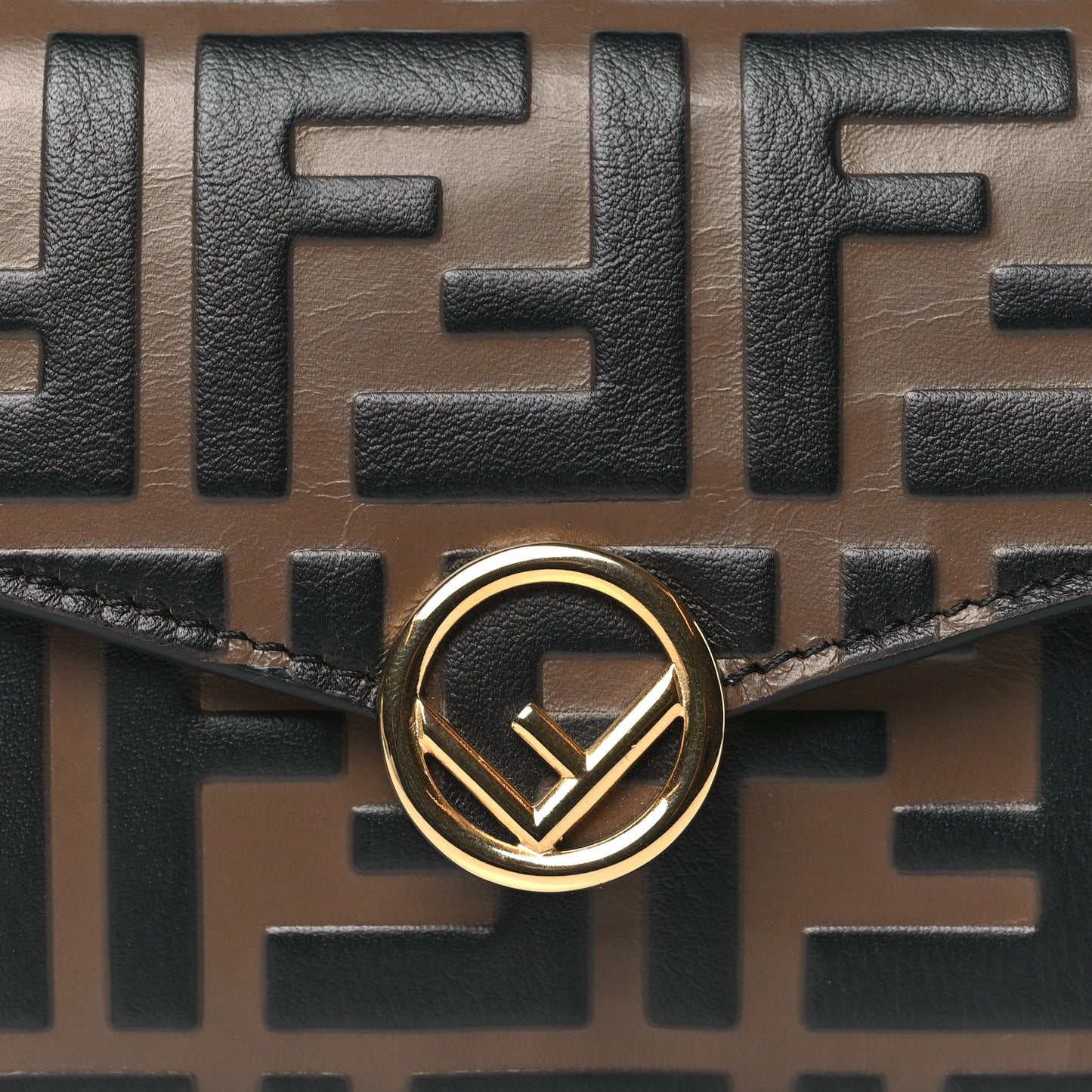 Vitello Soft F is Fendi Bi-Color FF 1974 Embossed Continental Envelope Wallet Maya Black