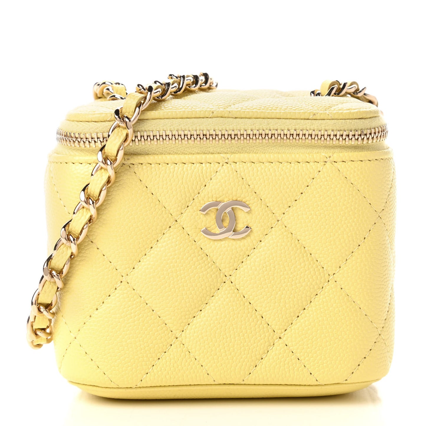 Caviar Quilted Mini Vanity Case With Chain Yellow
