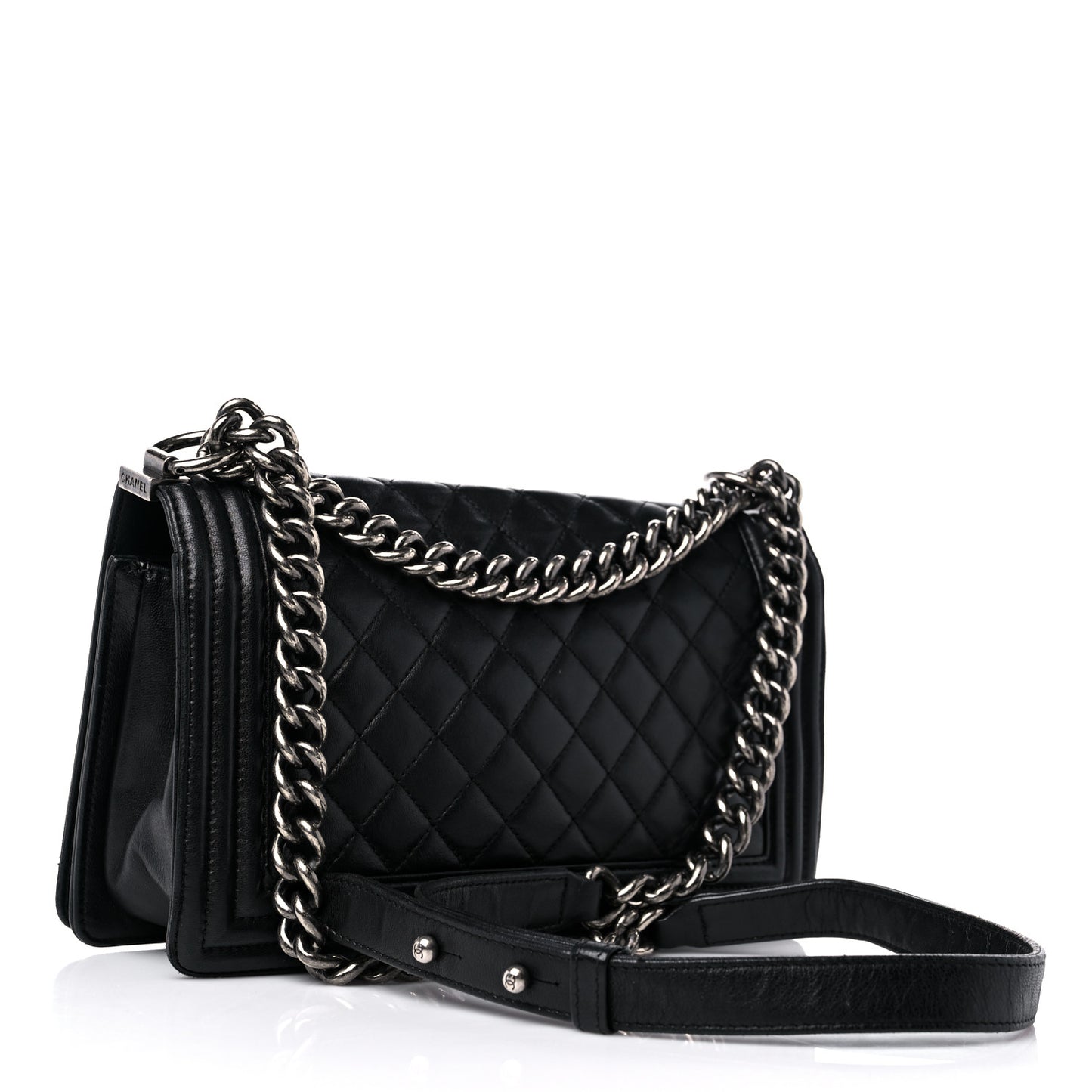 Lambskin Quilted Medium Boy Flap Black