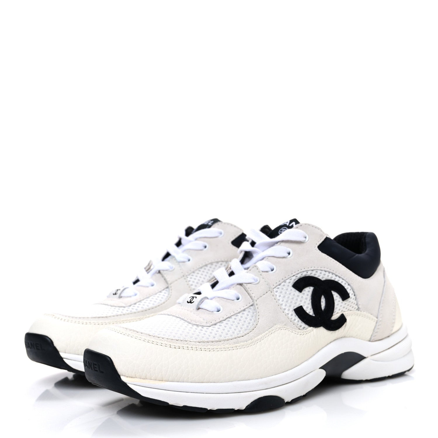 Chanel Mesh Suede Calfskin Grained Calfskin Womens CC Sneakers 40 White Black 4 of 11