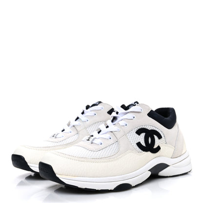 Chanel Mesh Suede Calfskin Grained Calfskin Womens CC Sneakers 40 White Black 4 of 11