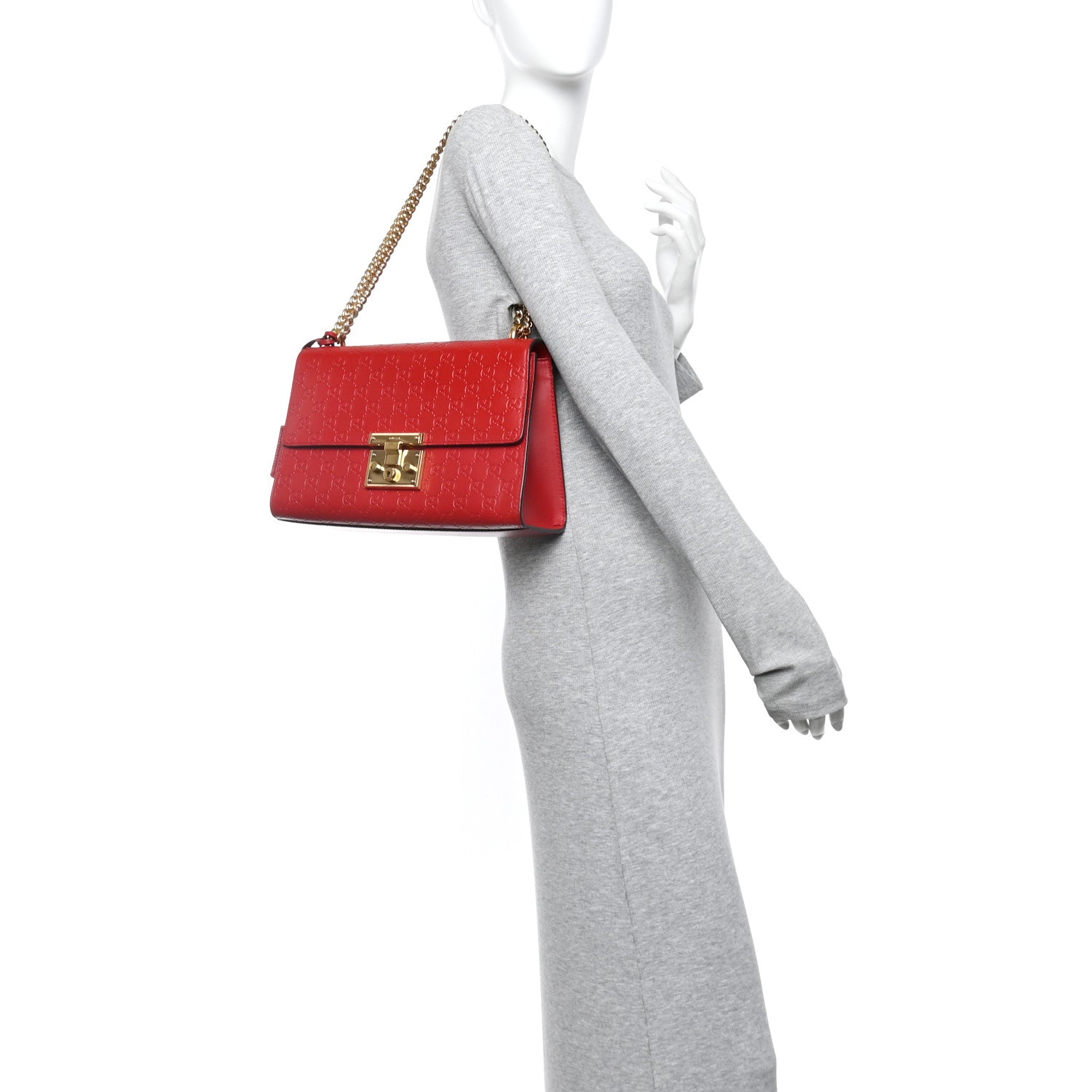 Gucci Guccissima Medium Padlock Shoulder Bag Hibiscus Red 2 of 12