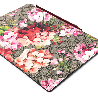 Gucci GG Supreme Monogram Blooms Suede Large Zip Pouch Beige Multicolor Dry Rose 10 of 12
