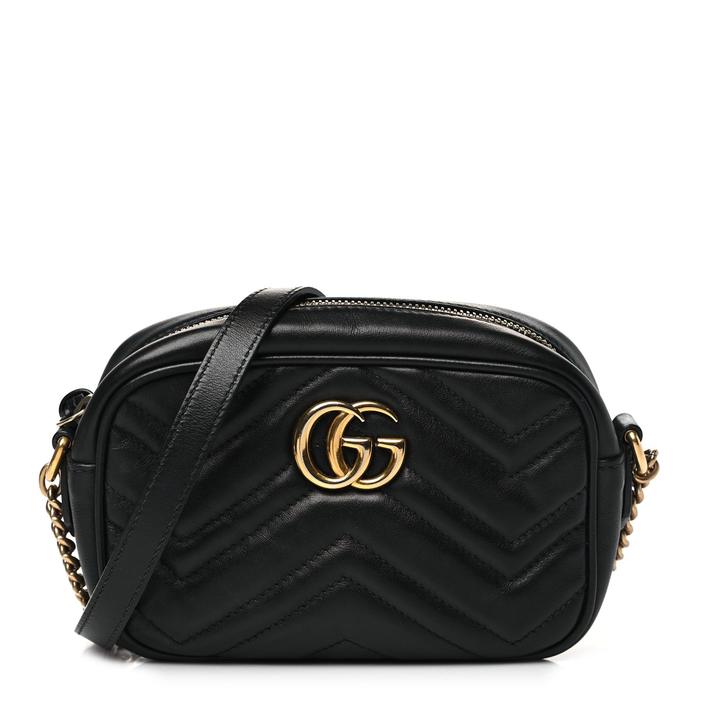 Calfskin Matelasse Mini GG Marmont Chain Shoulder Bag Black