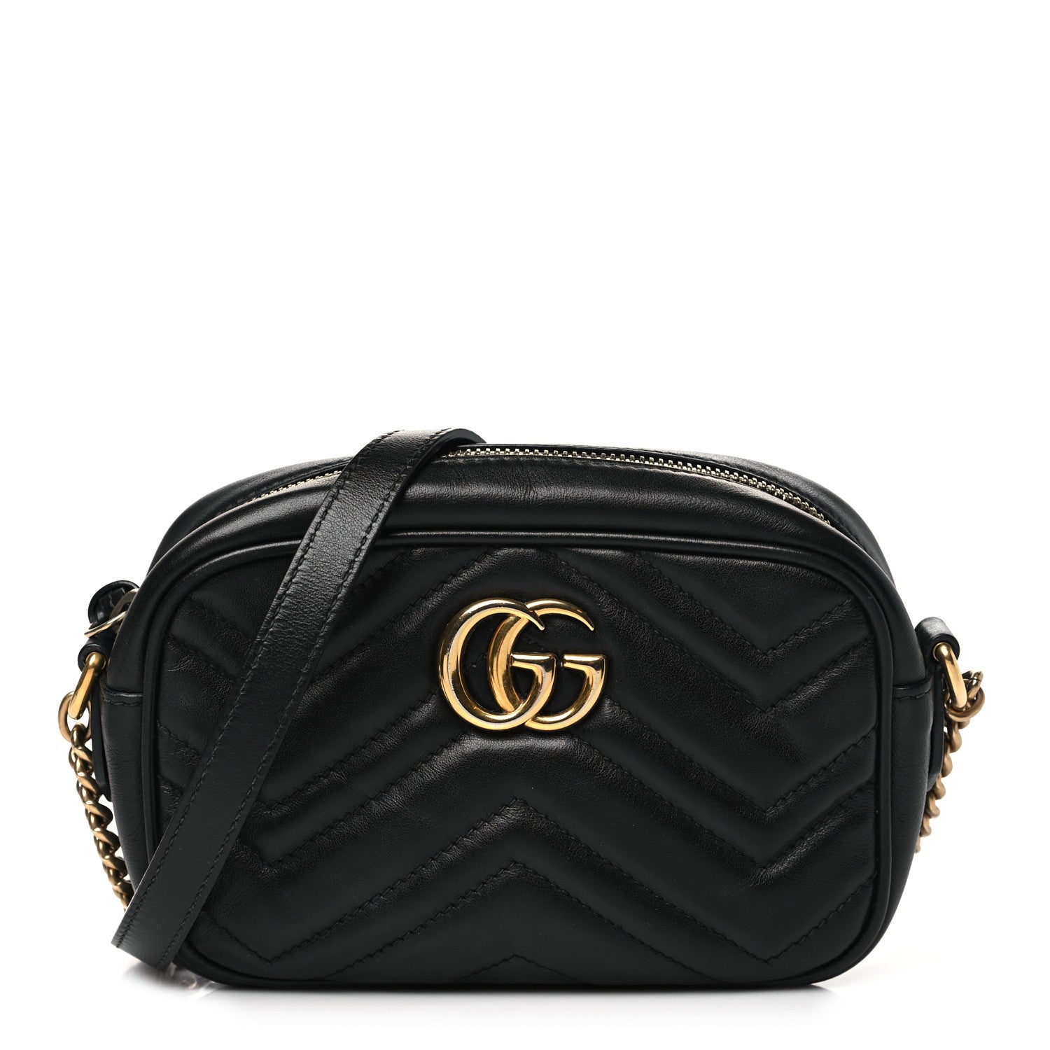 Gucci Calfskin Matelasse Mini GG Marmont Chain Shoulder Bag Black 1 of 10