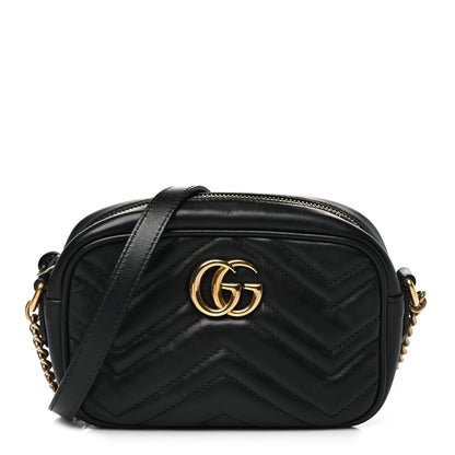 Gucci Calfskin Matelasse Mini GG Marmont Chain Shoulder Bag Black 1 of 10