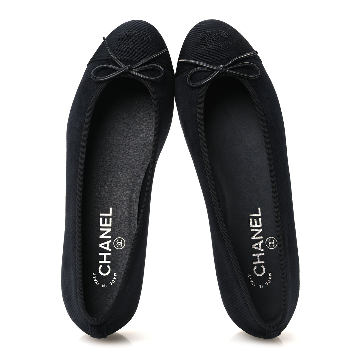 Corduroy Grosgrain CC Cap Toe Ballerina Flats 39.5 Black