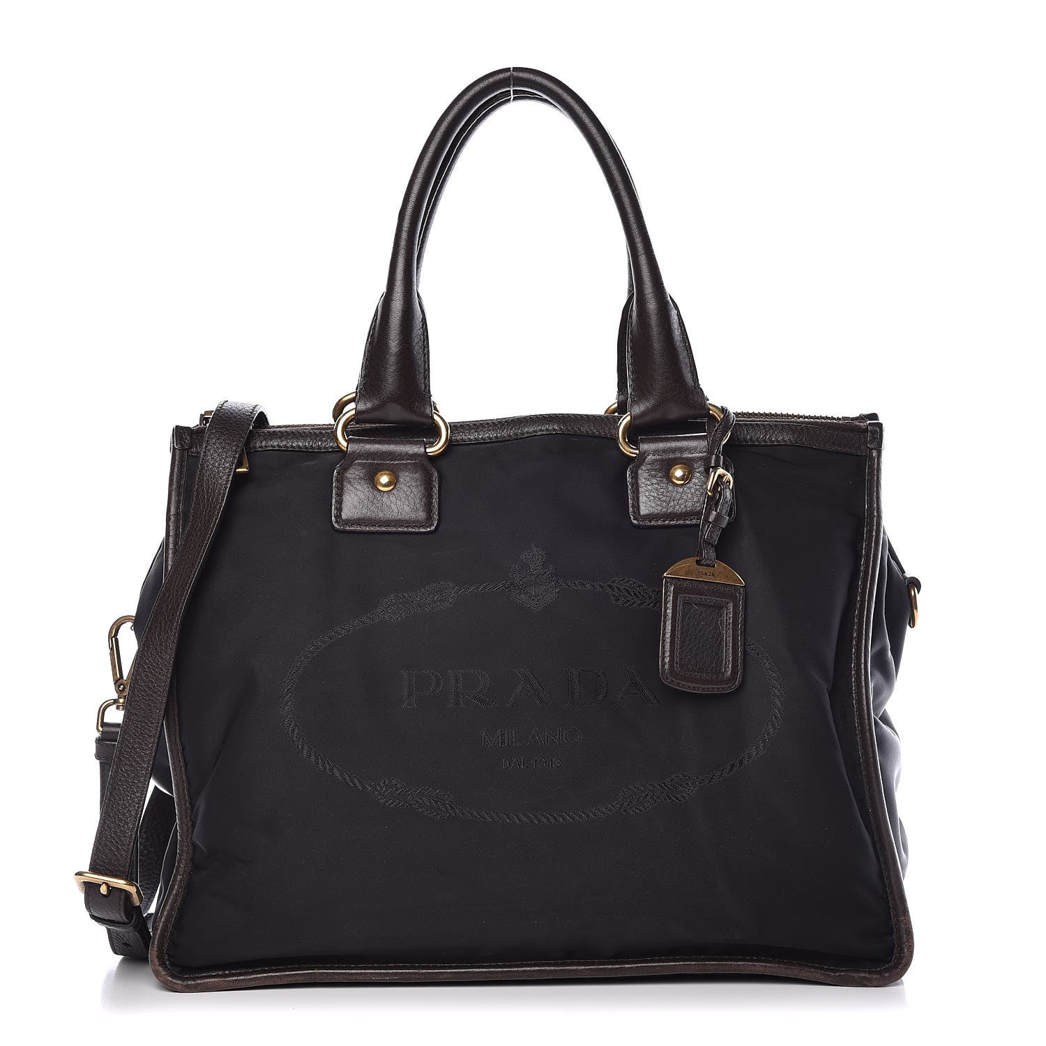 Prada Tessuto Nylon Double Zip Logo Tote Black 1 of 19
