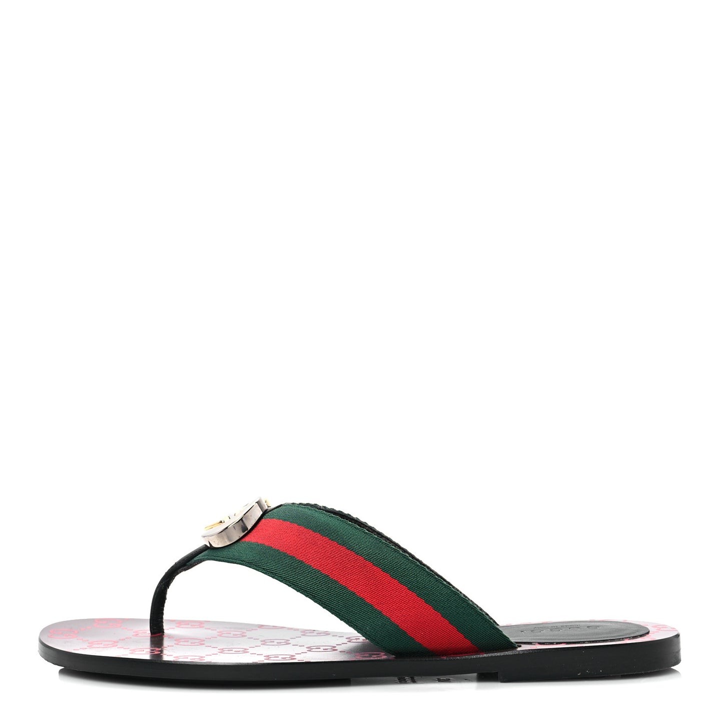 Nylon Calfskin Web GG Monogram Womens Thong Sandals 37 Green Red Cocoa