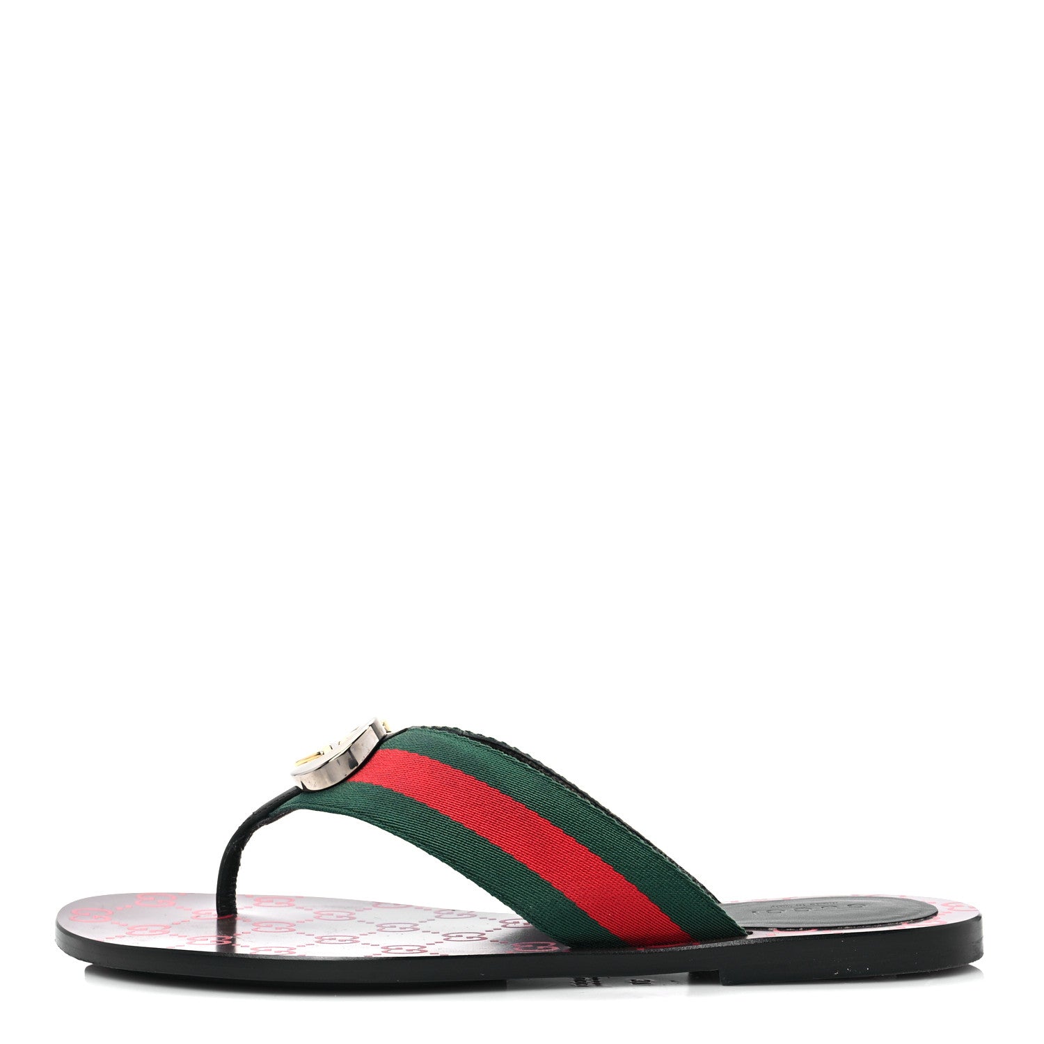 Gucci Nylon Calfskin Web GG Monogram Womens Thong Sandals 37 Green Red Cocoa 1 of 7